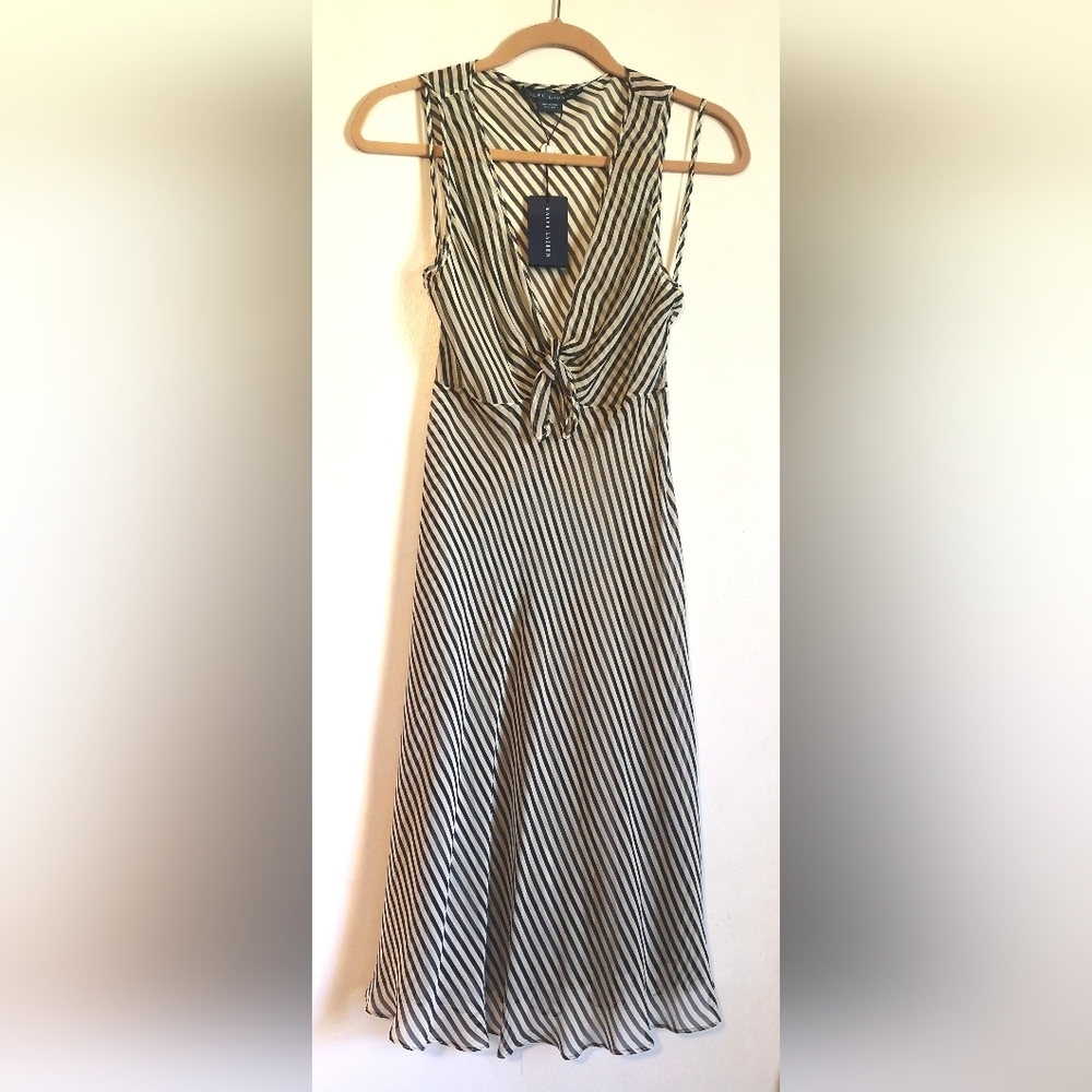 Ralph Lauren Black and White Striped Midi Dress